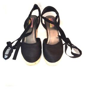 Black Wedge Espadrille Lace-up ankles